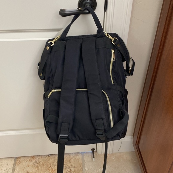 Cysili Diaper Bag Back Pack Black Canvas Nylon USB Port zipper pockets kids - Picture 2 of 13